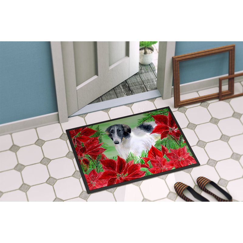 Tapis de porte pour l’extérieur antidérapant barzoï poinsettas, Rectangle 1 pi 6 po x 2 pi 3 po
