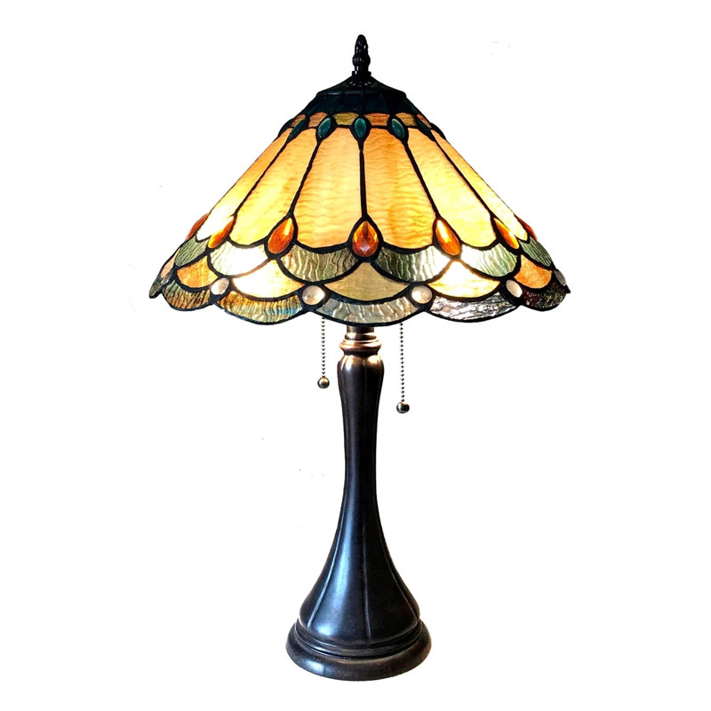 Lampe de table de style Tiffany bronze antique antique 2 lumières Cheliaoe