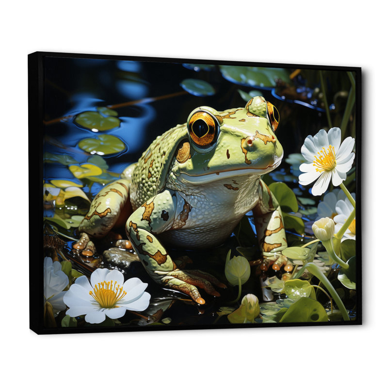 Frog Freedom - animaux, impressions sur toile, H 12 po x l 20 po x P 1 po, Cadre flottant noir