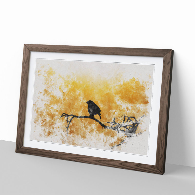 Bird at Sunset - Picture Frame Painting, 65cm H x 90cm W x 2cm D, Walnut