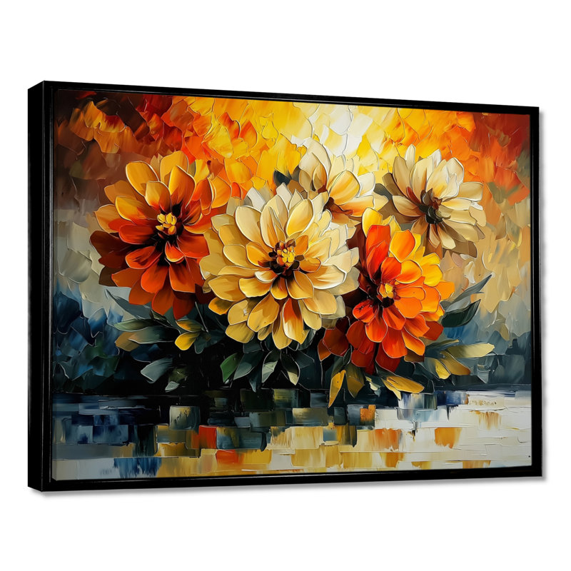 Abstrait orange Dahlia lueur III - Dahlia, reproduction d'art sur toile, H 30 po x l 40 po, Picture Framed, Noir