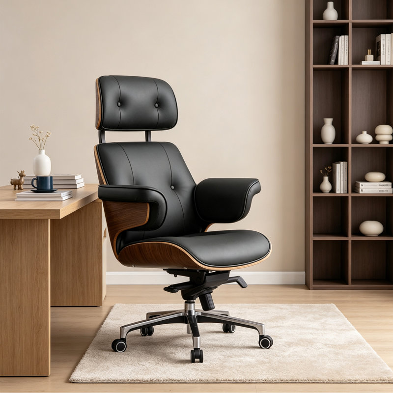 Chaise de bureau moderne en similicuir réglable, Noir