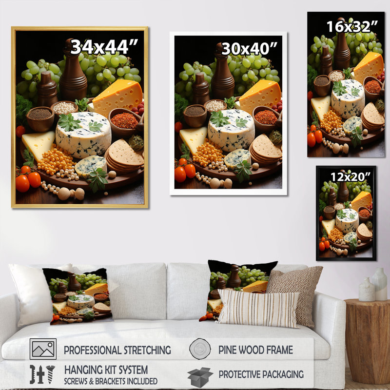 Homeros alimentaire fromage pointillisme point I, Cadre flottant doré, H 20 po x l 12 po x P 1 po
