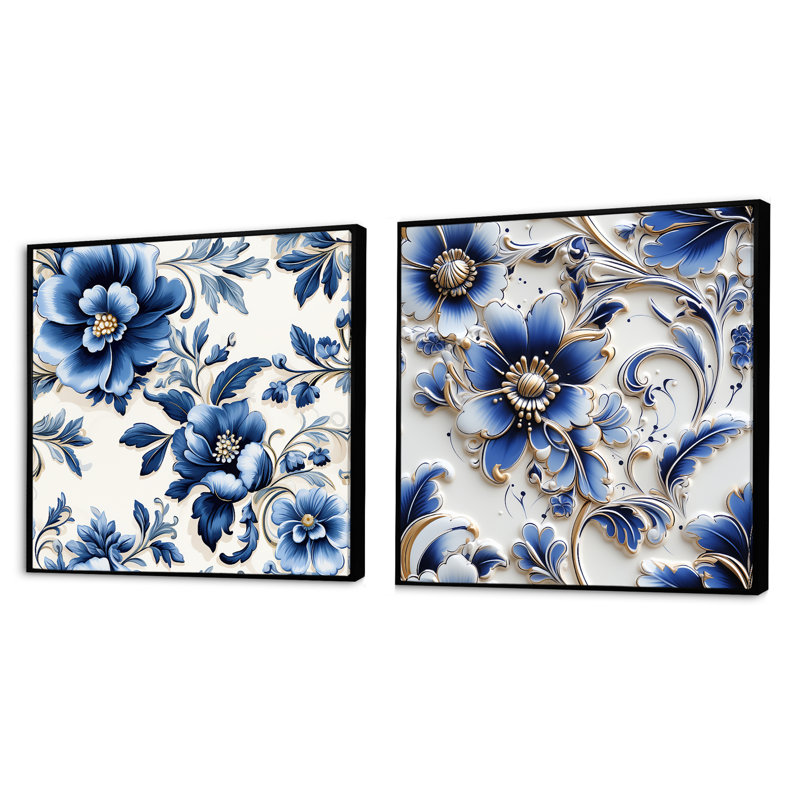 Victorian Cobalt Mosaics, Cadre flottant noir, H 16 po x l 33 po