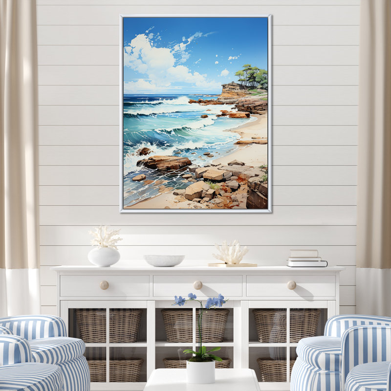 «Beach Coastal Nostalgia II», reproduction sur toile, H 40 po x l 30 po x P 1,5 po, Cadre flottant blanc
