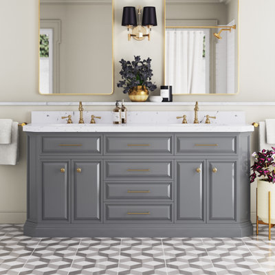 Bruning 72'' Double Bathroom Vanity with Engineered Marble Top