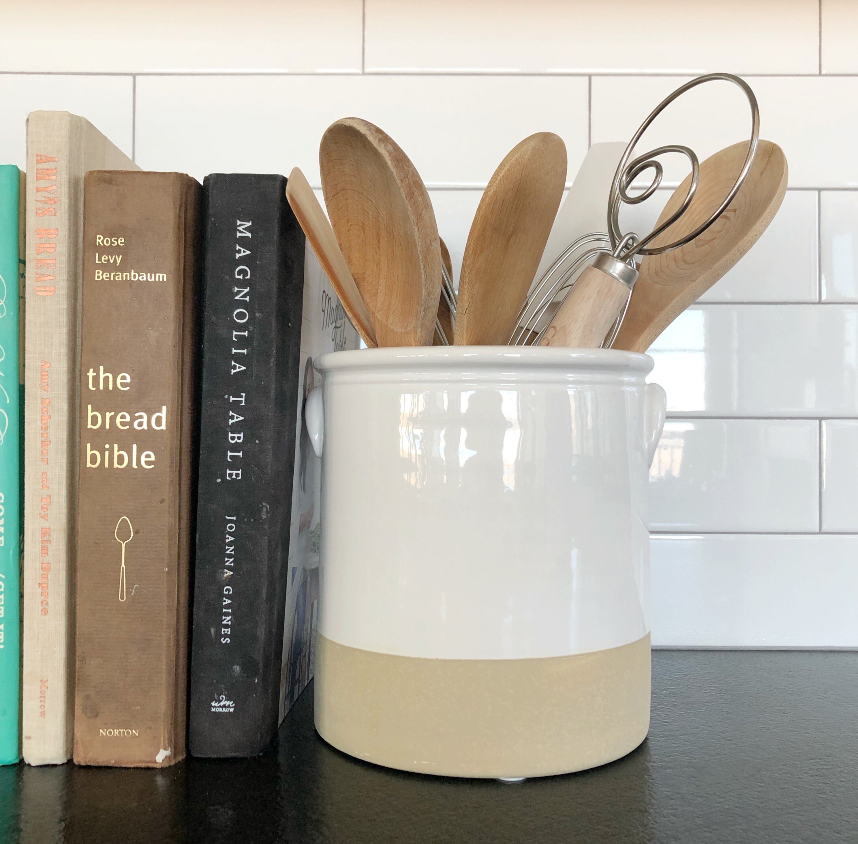 Kitchen Utensil Holder,cooking Utensil Holder For Kitchen Counter, Cream  White Ceramic Utensil Crock