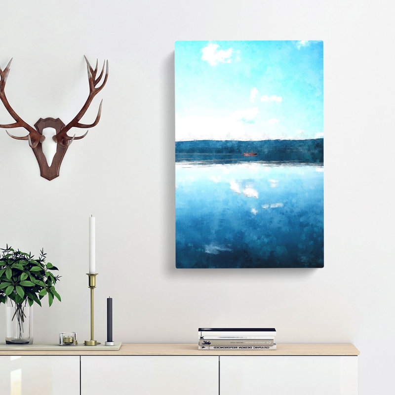 Red Kayak On A Lake In Sweden - Wrapped Canvas, 91cm H x 60cm W x 3cm D