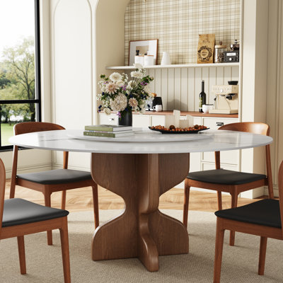 Ensemble de table de salle à manger en pierre frittée de style Mid-Century 5/7 pièces avec chaises paresseuses amovibles en cuir synthétique confortable pour 4/6