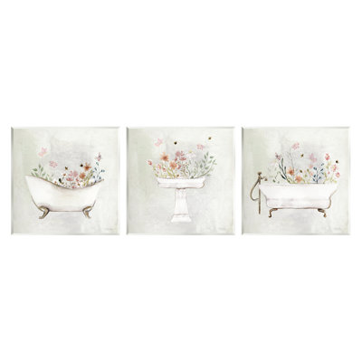 A3-222-Bois, décorations florales pour salle de bain sur panneau de fibres à densité moyenne, impression de 3 pièces