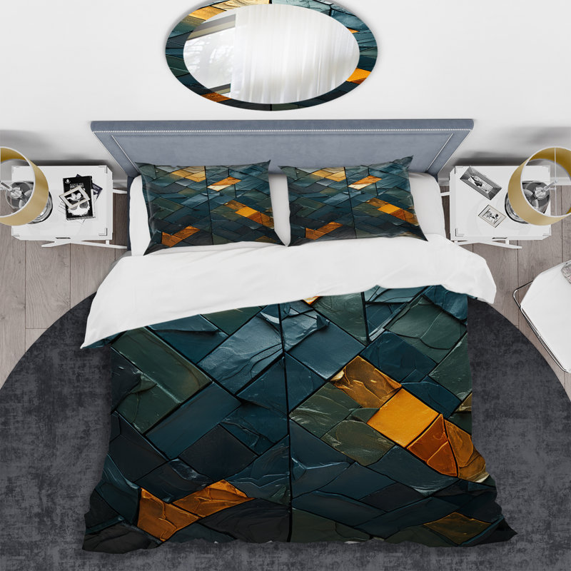 Ensemble de housse de couette en marbre bleu et doré Elegance IV, Housse de couette pour grand lit