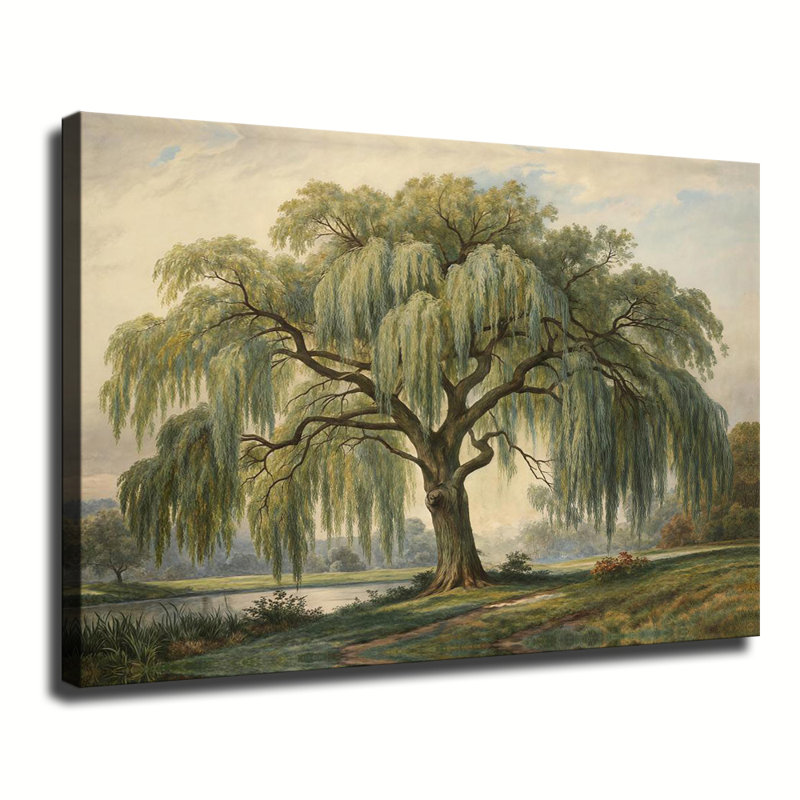 Tableau sur toile représentant un saule pleureur, Décoration murale représentant un saule, Affiche encadrée de style vintage représentant un paysage, Arbres pour le salon