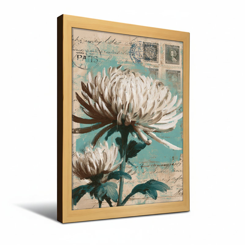 Plantes et fleurs, motif de carte postale rétro, H 36 po x l 24 po, Toile tendue, Ne s’applique pas