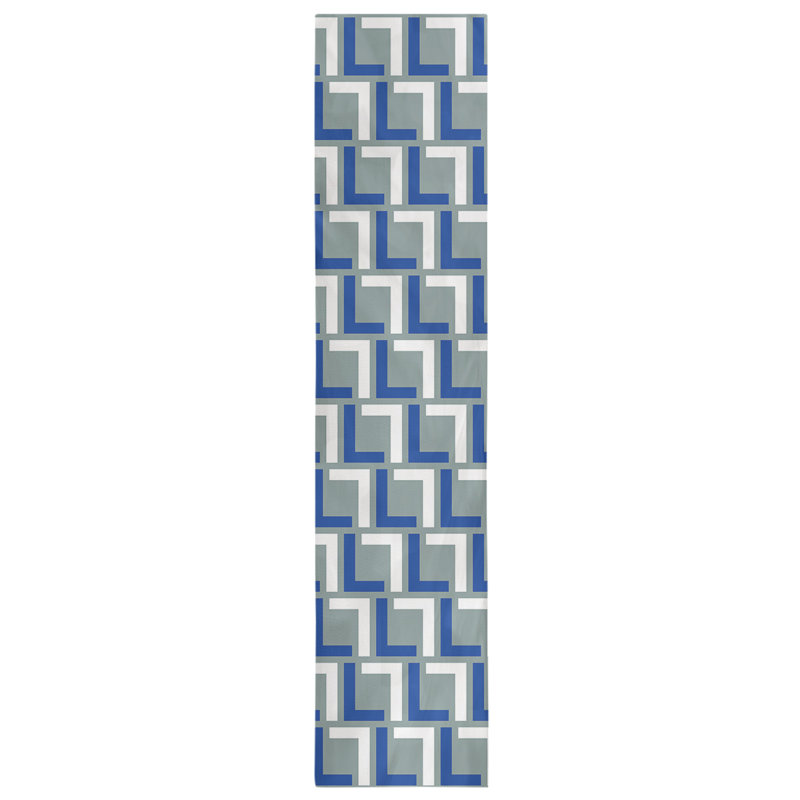 Chemin de table Carolina, 72 po x 16 po, Coton, Bleu royal / blanc / argent vert