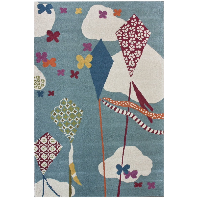 Tapis bleu Jacieon Flying Kites, Rectangle 4 pi x 6 pi