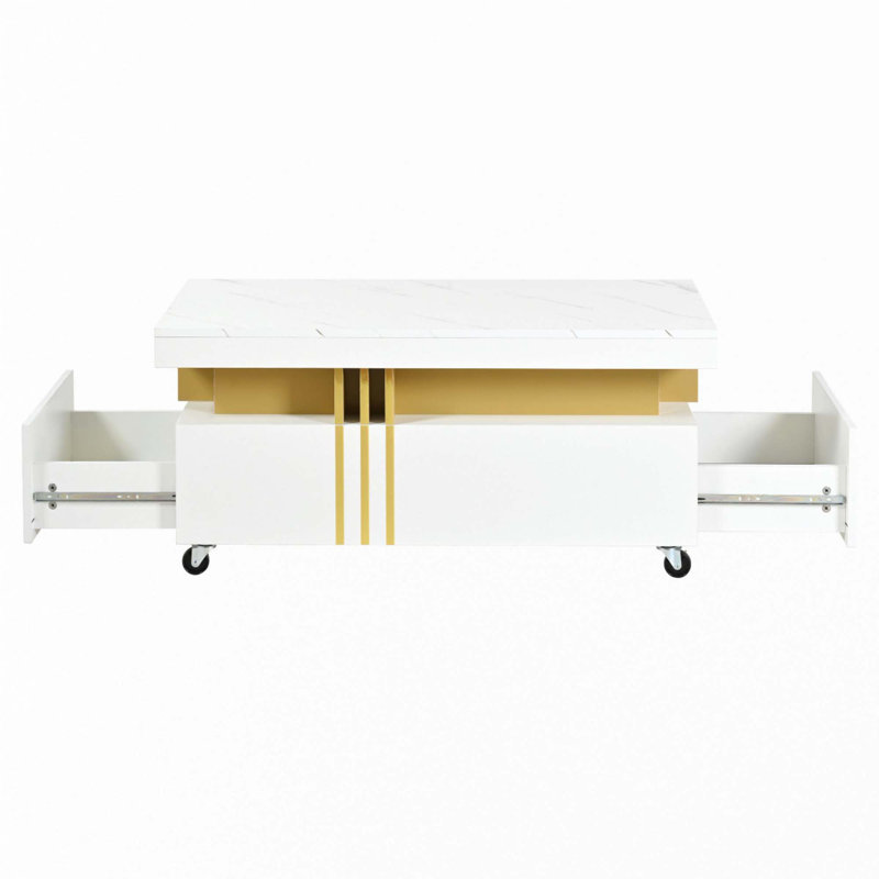 Contemporary Coffee Table With With Caster Wheels, White