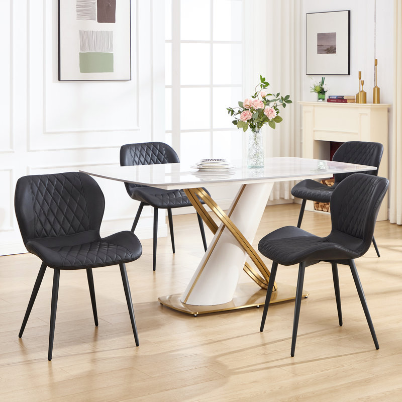 Chaise de salle à manger moderne avec revêtement en similicuir et pieds en métal, Noir