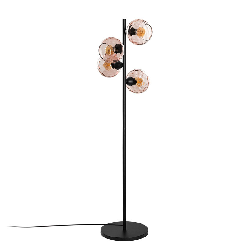 Lampe sur pied industrielle moderne avec corps en métal et capuchon en verre, 14,2 po x 14,2 po x 53,1 po | Type de douille: 4 ampoules E27 de 40 W maximum (ampoule non incluse) | Couleur noire élégante, parfaite pour le salon et le bureau