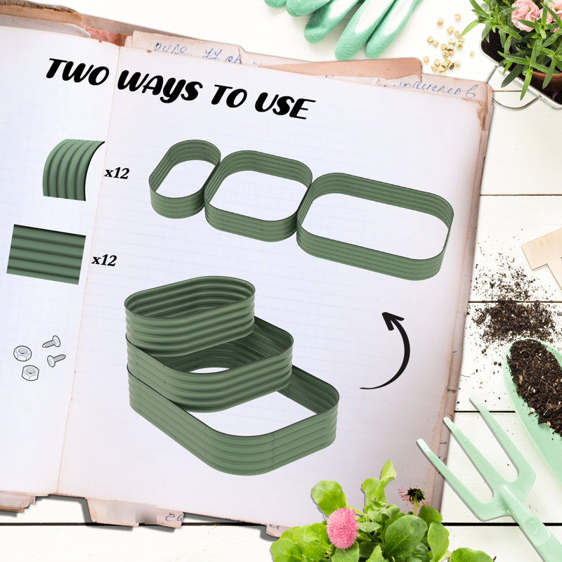 Lit de jardin surélevé en acier galvanisé à 3 structures, 60,6 po x 43 po x 33,16 po, répond aux exigences de différentes plantes, ouvert pour réduire les problèmes, trousse de bordure en caoutchouc, s'adapte aux tailles de plantes, améliore la gestion, scelle