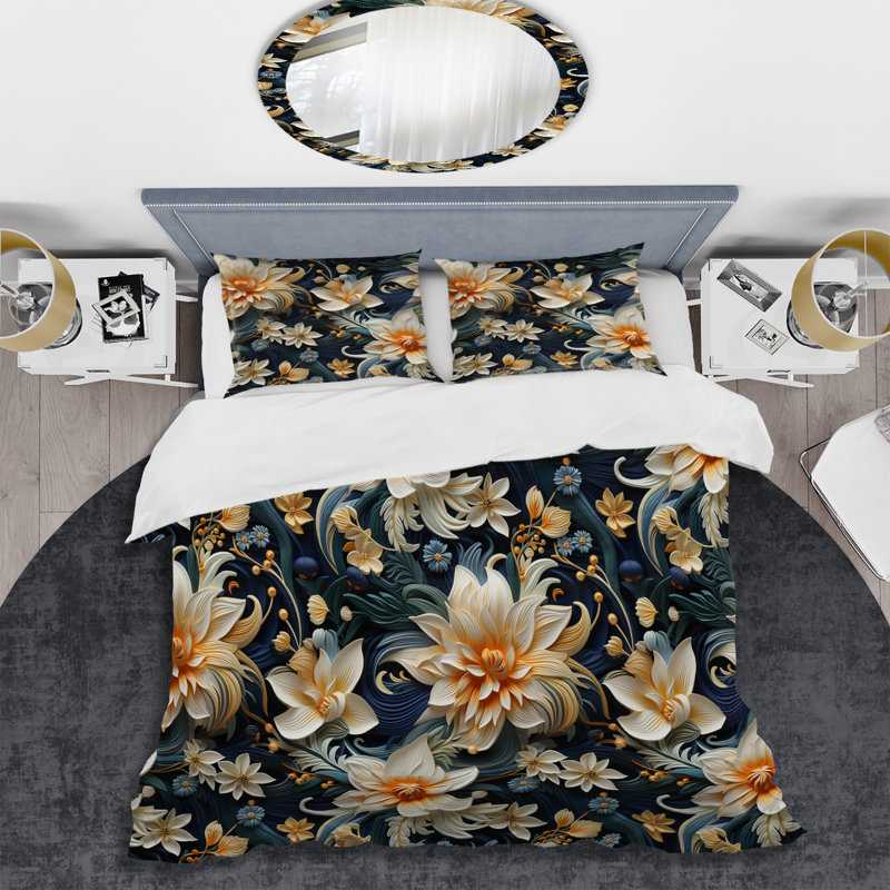 Paisly Floral Escape Motif - Ensemble de housse de couette floral, Housse de couette pour très grand lit et 2 très