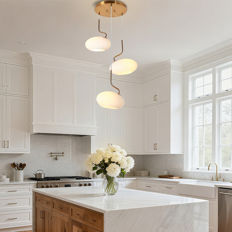 3 - Light Modern Coloured Glass Cluster Pendant UL Certified