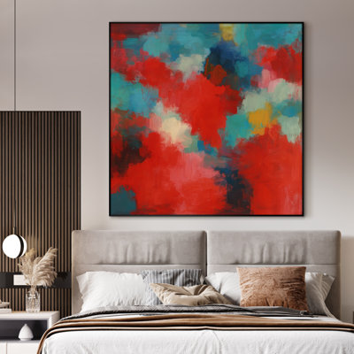 Extra Large Vibrant Abstract Brushstroke Wall Art Print - Bold Red, Teal, and Blue Modern Decor for Living Room or Bedroom,Home Decor Extra Large Framed Wall Art Print (Framed Assembly Required)