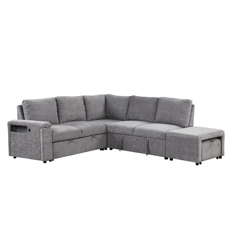 U_STYLE Canapé modulaire rembourré en L avec espace de rangement, Polyester gris