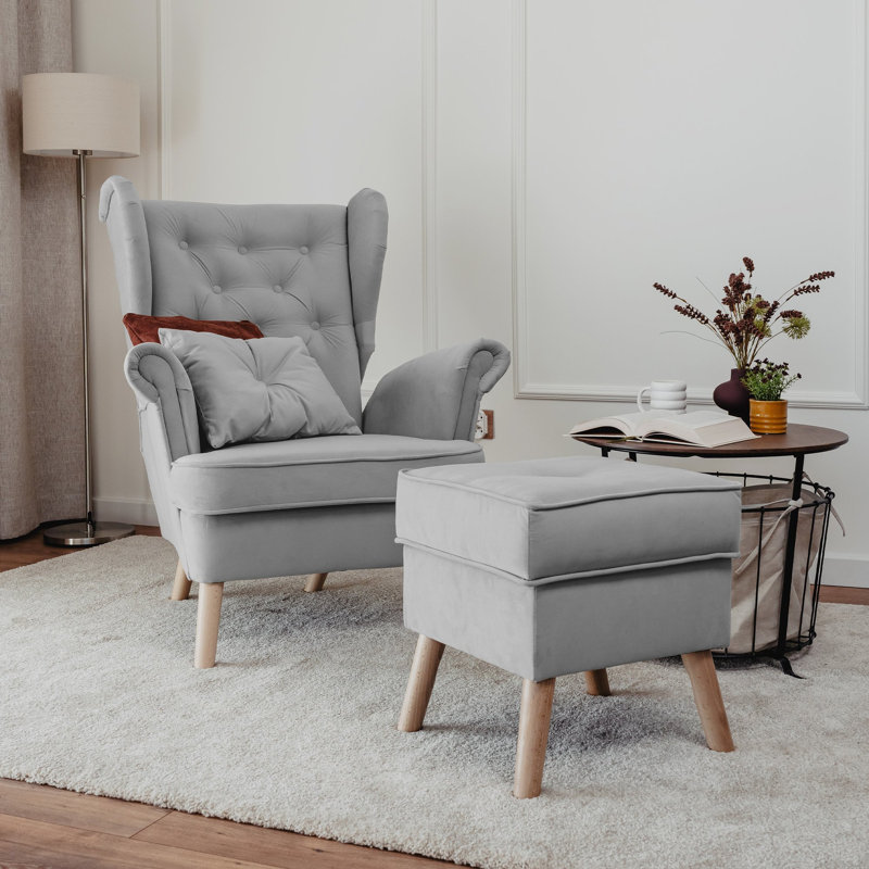 Upholstered Armchair, Light Grey