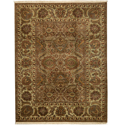 Wool Floral Area Rug in Camel/Green