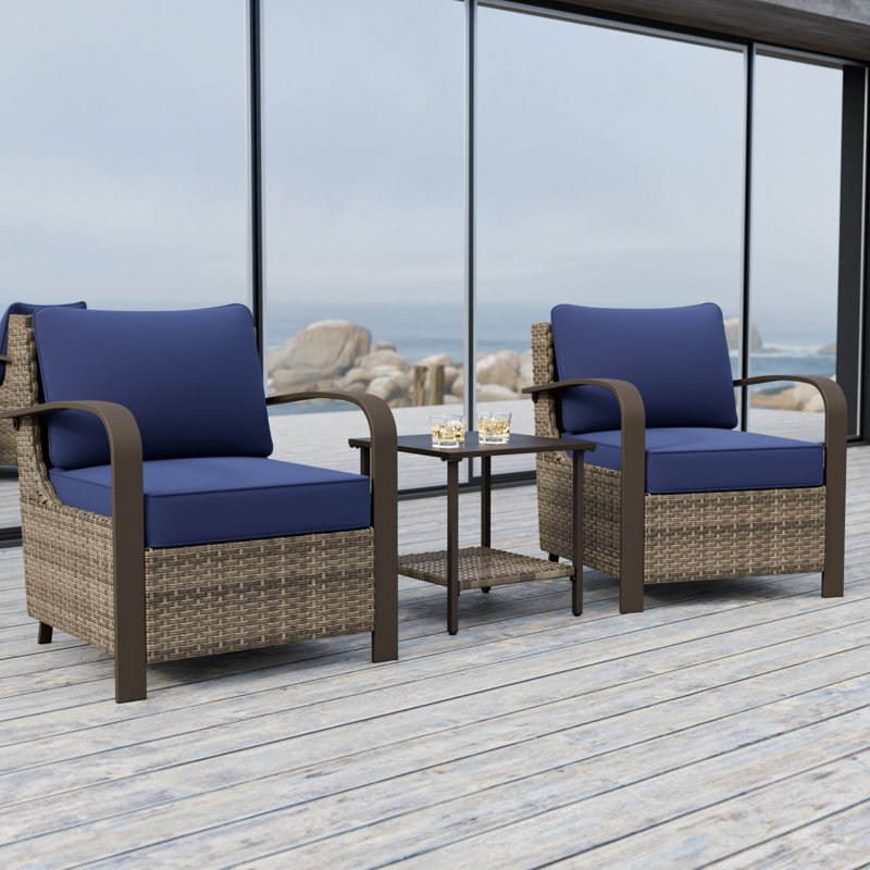 2 - Person Outdoor Patio Lounge Chairs Seating Group with Cushions, Blue