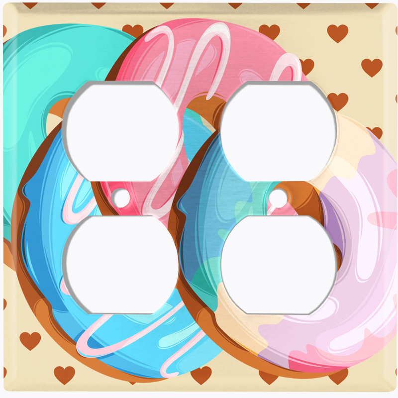 Colourful Donuts Frosting Brown Polka Dot Hearts 2-Gang Duplex Outlet Combination Wall Plate