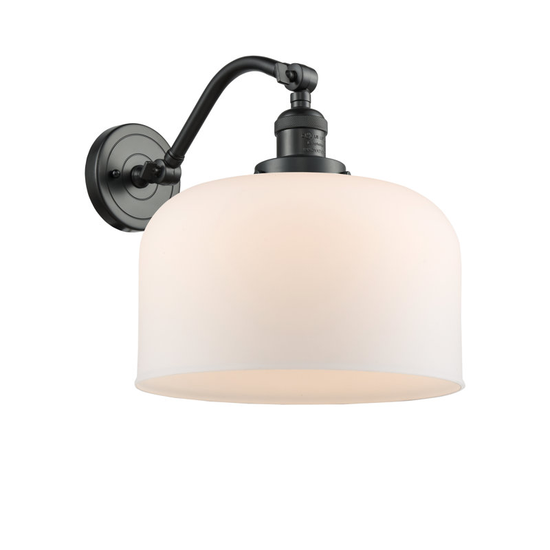 Applique murale 1 lumière 12 po Bell, Ampoule incandescente rétro 60 watts, Blanc mat, Noir mat