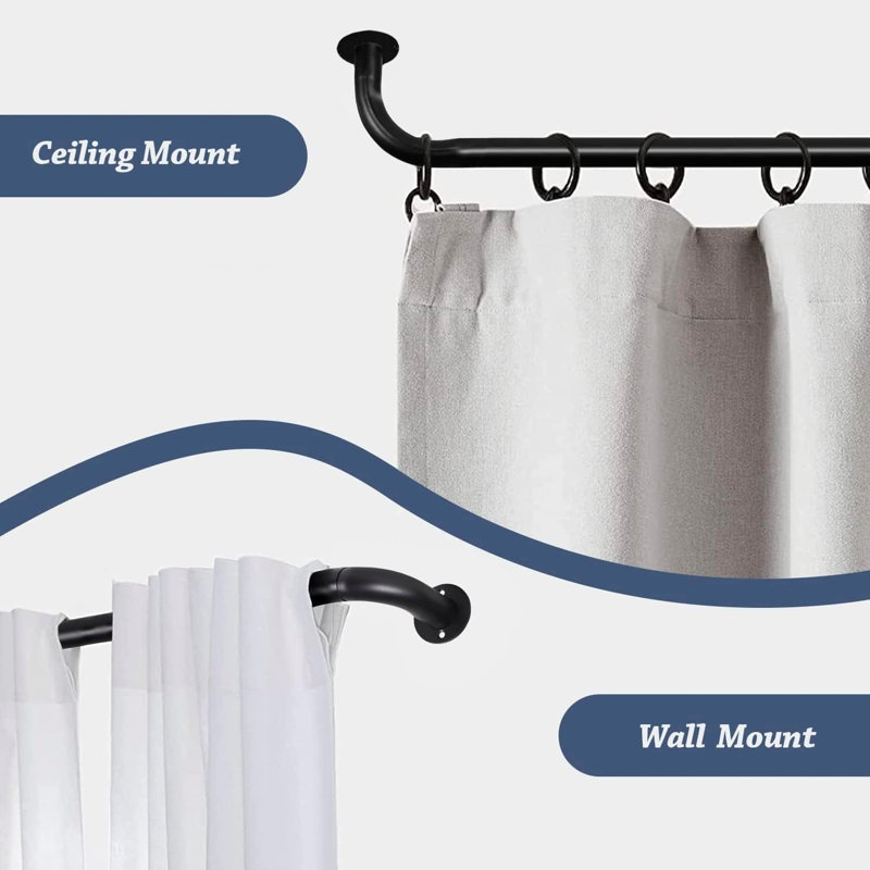 160cm Straight Tension Shower Curtain Rod & Hook Set, Matte Black