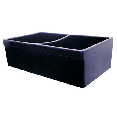 Whitehaus 33" Reversible Double Bowl Fireclay Kitchen Sink: 2-1/2" Lip, 2" Lip Front Apron