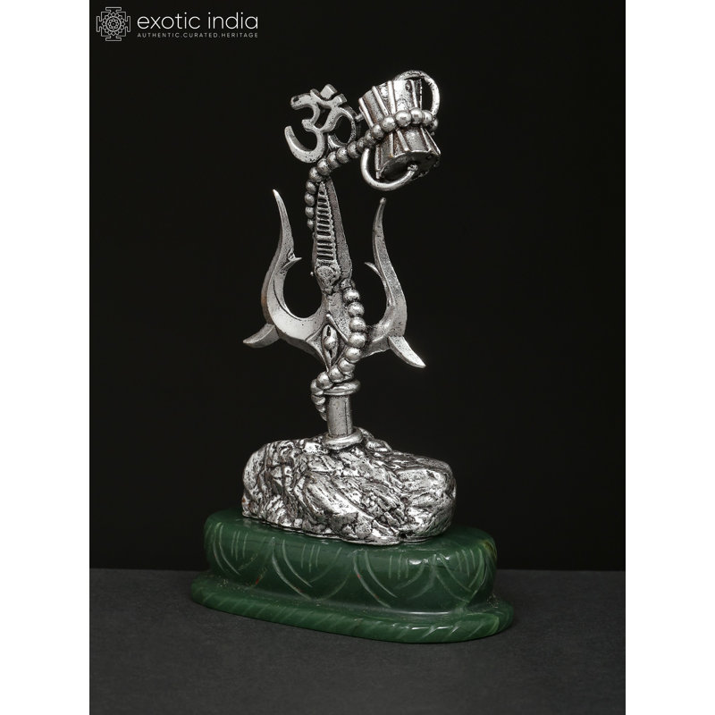 4 Inch Small Stylized Trishul on Green Aventurine Gemstone Base