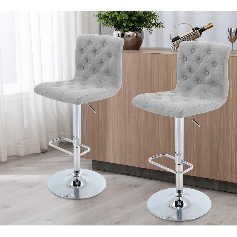 Ensemble de 2 tabourets de bar touffetés en tissu, tabourets de bar réglables à hauteur de comptoir pivotante avec dossier, chaises de bar rembourrées sans accoudoir pour la cuisine et le café