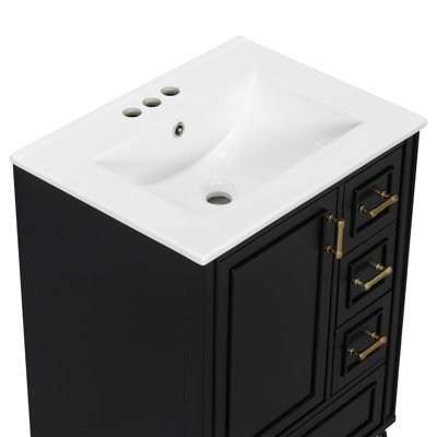 Paler 24" Bathroom Vanity with Ceramic Sink, Soft-Close Door & 3 Drawers
