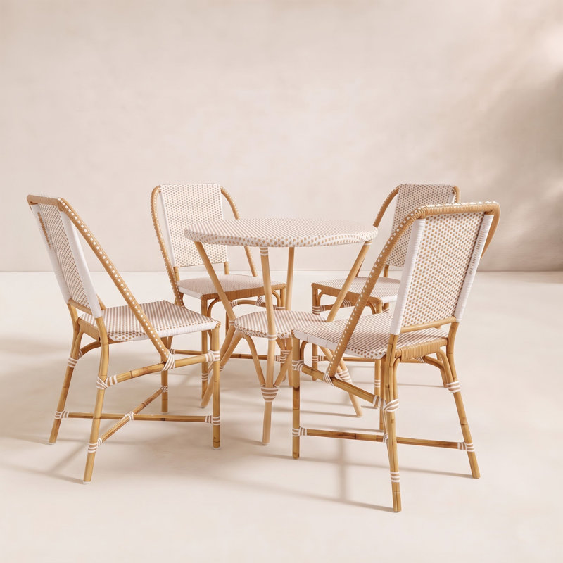 Ellie 3 Person Patio Dining Set, White/Beige, Brown/White