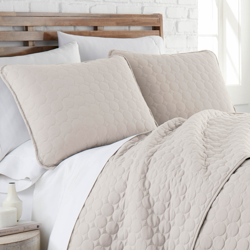 Bone Full Microfiber Quilt Set with Minimalist Circle Design