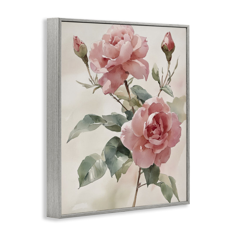 «Pink Watercolor Roses and Buds», dessin de Petal Prints Design, H 30 po x l 24 po, Estampe numérique Farmhouse
