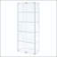 Vitrine blanche à 4 tablettes avec portes en verre transparent et quincaillerie chromée