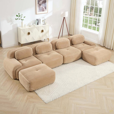 U-Shaped Modular Sofa No Assembly Breathable Corduroy Fabric 32D High-Resilience Sponge Extra-Wide Curved Armrests Pet-Friendly Ergonomic Design For Living Rooms Bedrooms