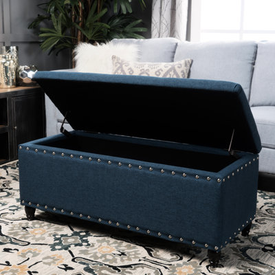 Rangement bleu marine avec pieds en bouleau brun foncé pour espace détente spa, l 17,96 po x l 42,64 po
