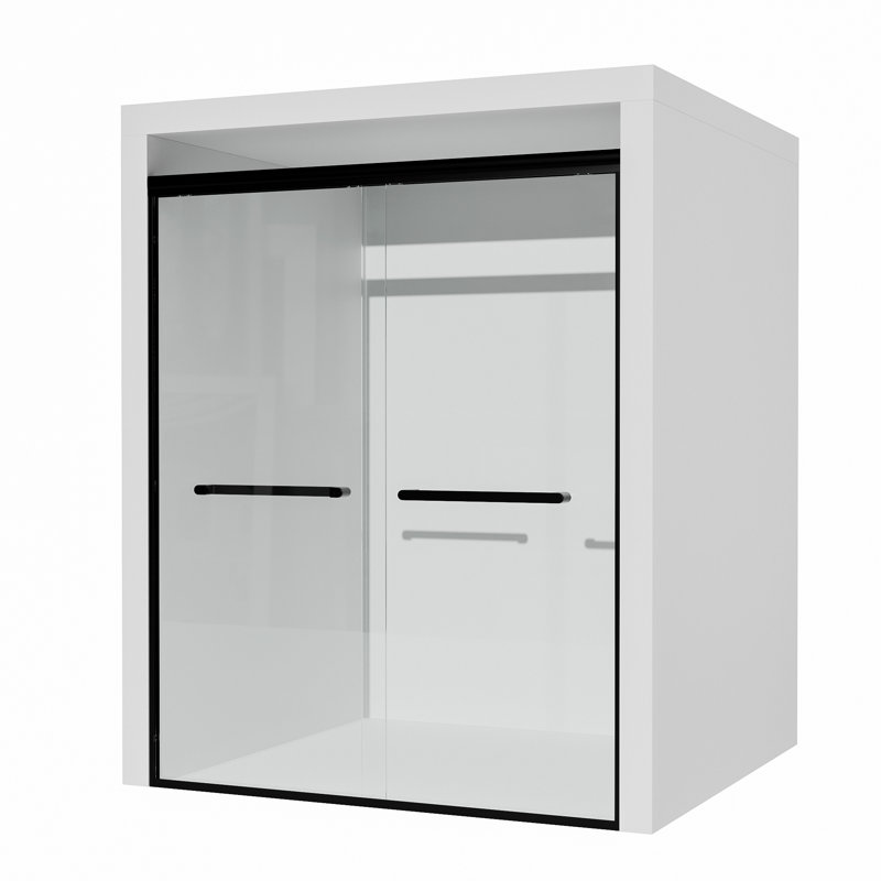 Porte de douche coulissante en verre semi-sans cadre l 56 à 60 po x H 60 po avec largeur réglable, verre trempé et quincaillerie en acier inoxydable