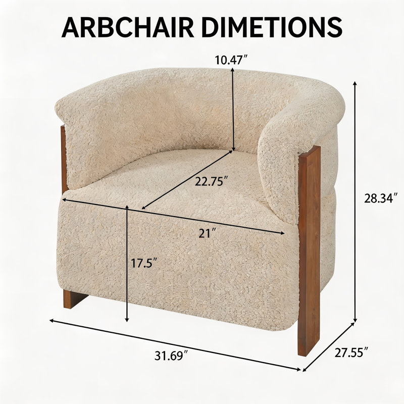 Fauteuil demi-tonneau 31,7 pouces Mid Century, Beige