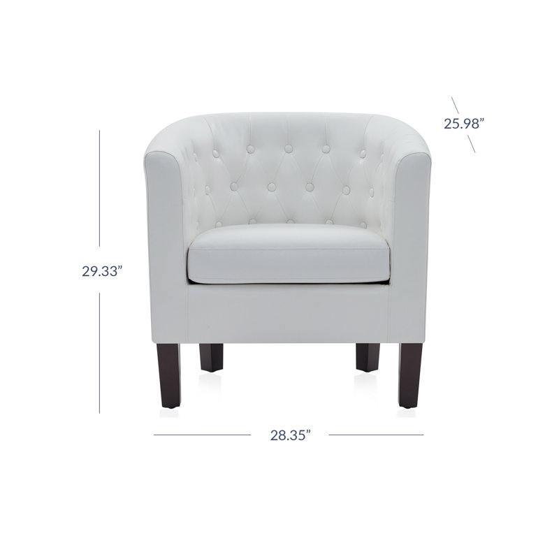 Fauteuil demi-tonneau en similicuir de 28,25 po Zeniyah, Simili cuir blanc