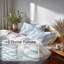 Ensemble de literie 5 pièces Modern - Ensemble de housse de couette et coussin décoratif bleu argenté-124111935