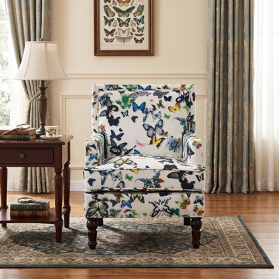Upholstered Accent Chair, Vintage Armchair with Solid Wood Legs, Linen Fabric and Nailhead Trim Armchair for Living Room