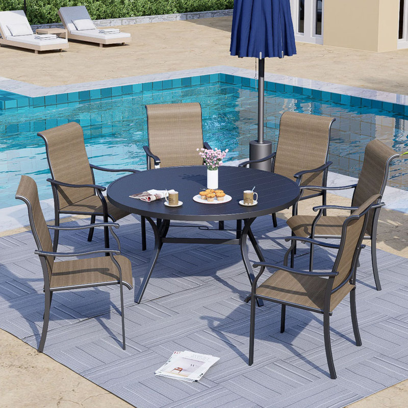  Ensemble repas extérieur pour 6 personnes avec fauteuils, Jaune