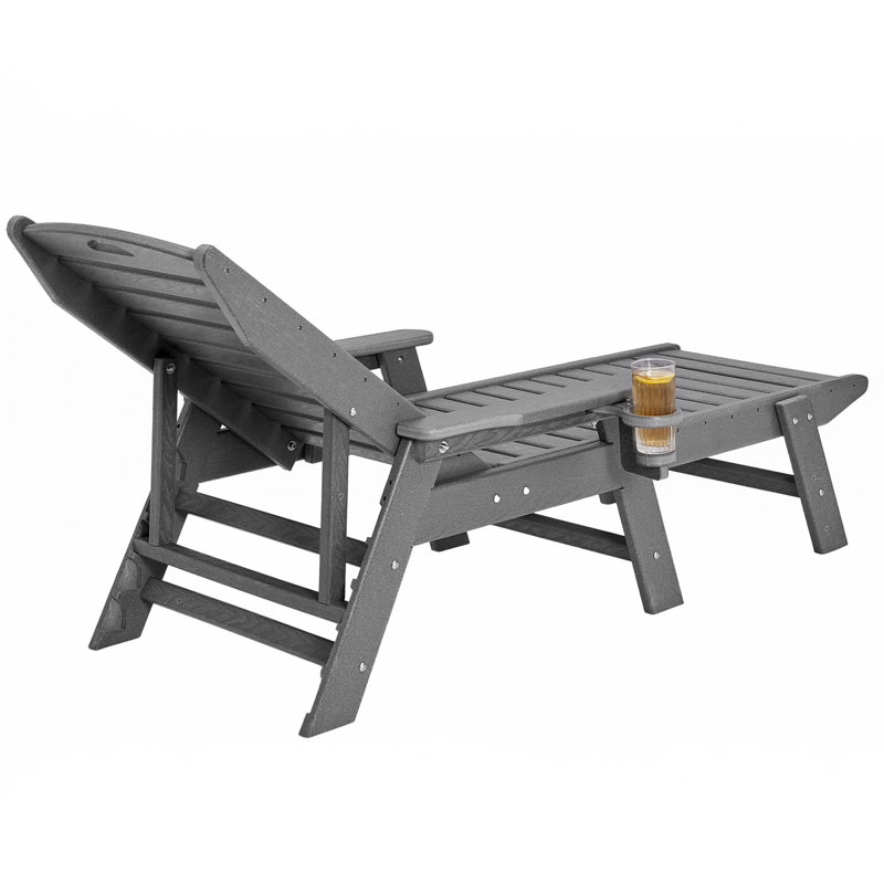 Outdoor Chaise Lounge Chair 6 Position Adjustable Reclining Bench Lounger, Gray